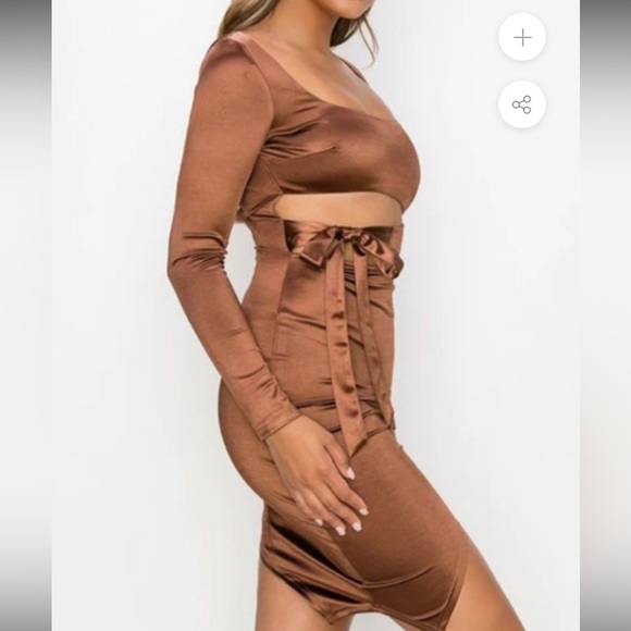 PRIVY SATIN WAIST RIBBON TIE ASYMMETRICAL BODYCON DRESS - Picture 2 of 4